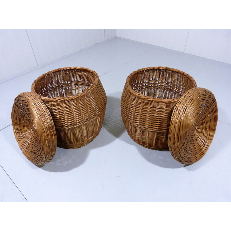 Pair of mid-century rattan stools - 1960s