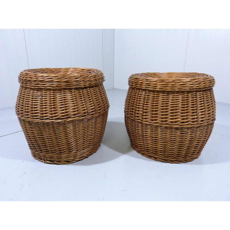 Pair of mid-century rattan stools - 1960s