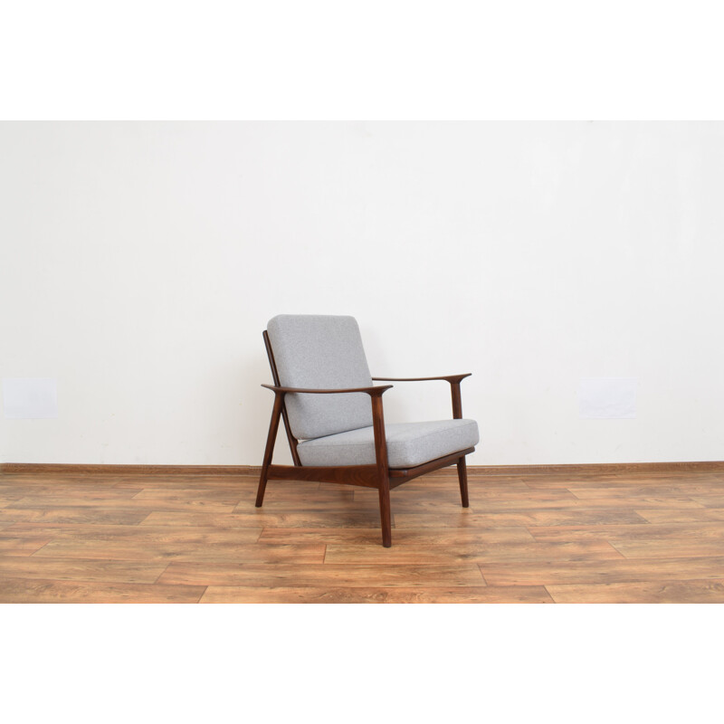 Mid-century Danish teak and beige fabric armchair, 1960s