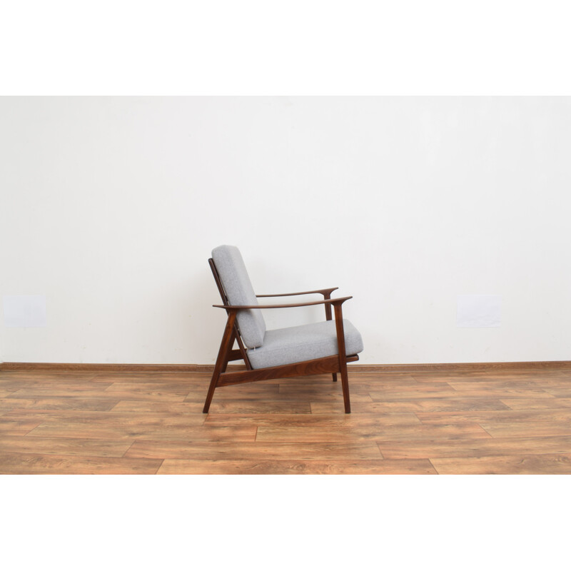 Mid-century Danish teak and beige fabric armchair, 1960s