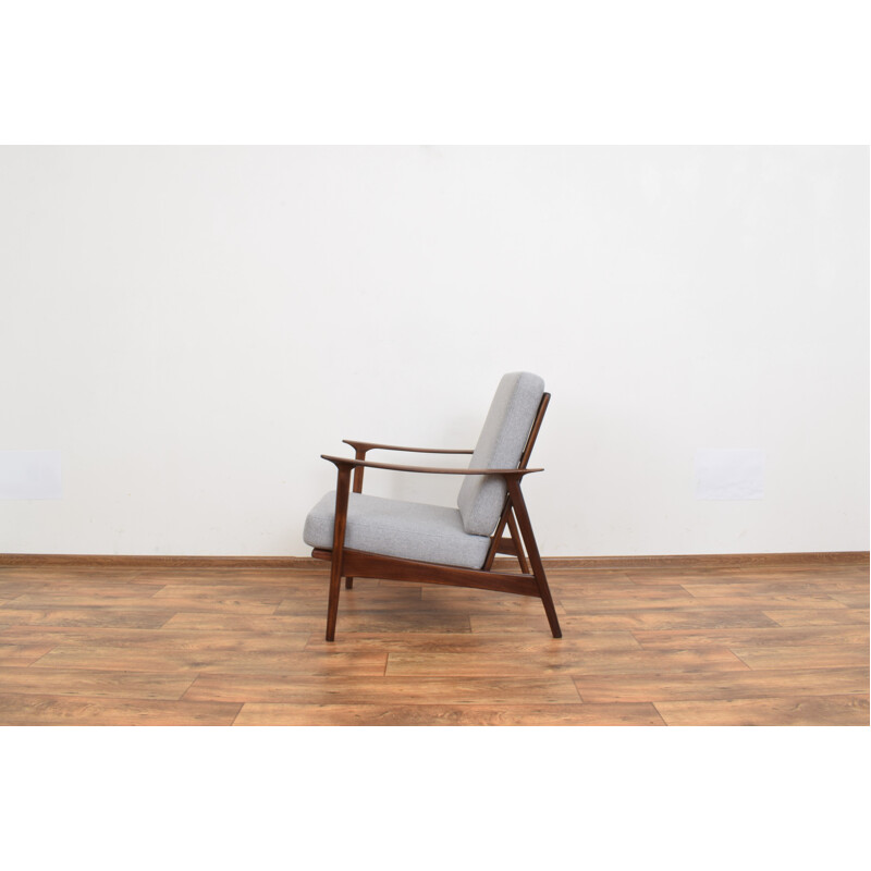 Mid-century Danish teak and beige fabric armchair, 1960s