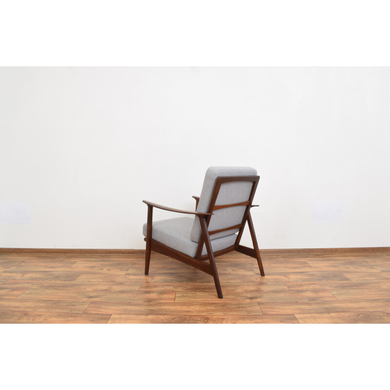 Mid-century Danish teak and beige fabric armchair, 1960s