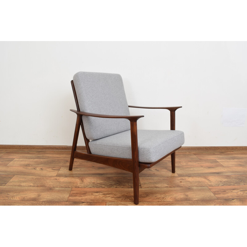 Mid-century Danish teak and beige fabric armchair, 1960s