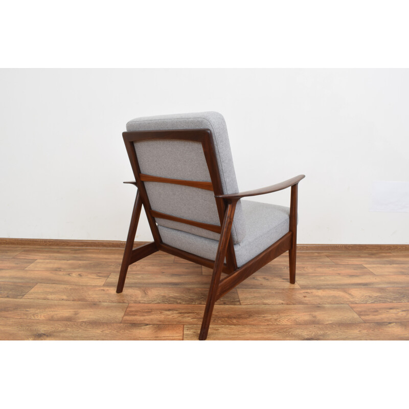 Mid-century Danish teak and beige fabric armchair, 1960s