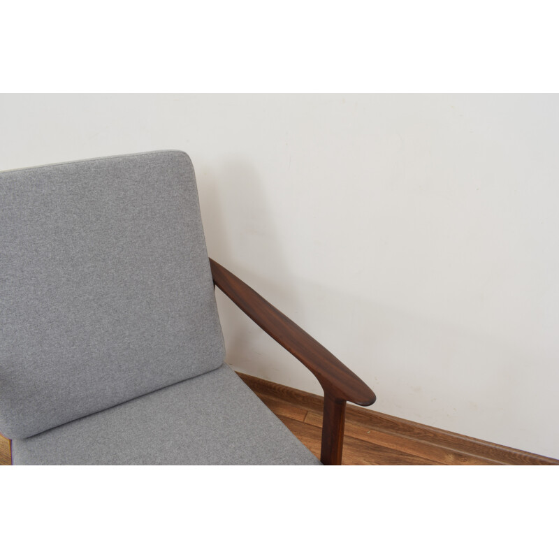 Mid-century Danish teak and beige fabric armchair, 1960s