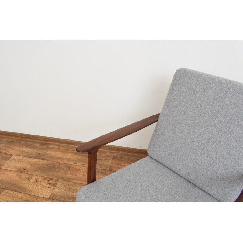 Mid-century Danish teak and beige fabric armchair, 1960s