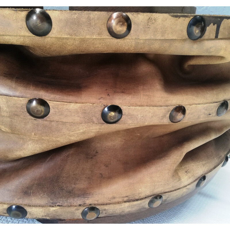 Soufflet de forge vintage en bois et cuir