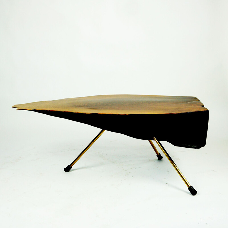 Austrian mid century walnut and brass tree trunk coffee table by Carl Auböck, 1950s