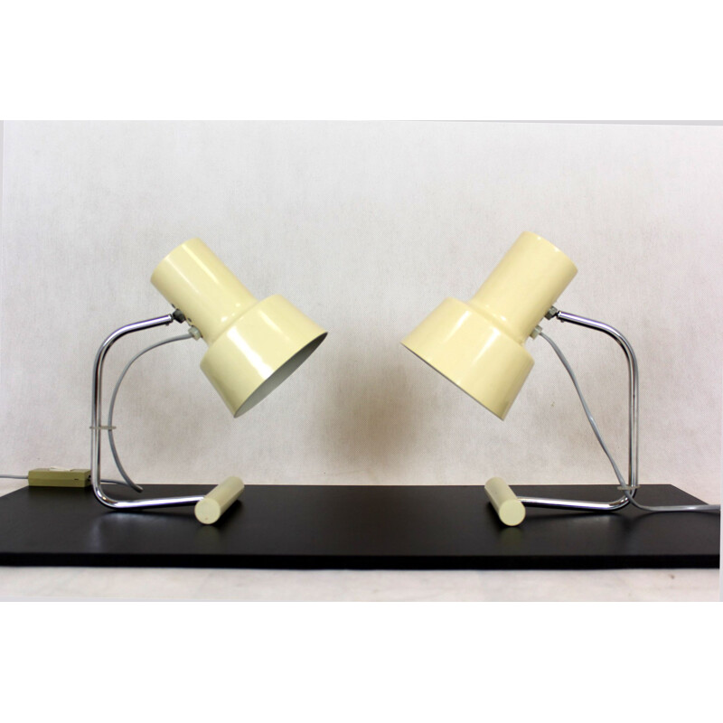 Pair of vintage white table lamps by Josef Hurka for Napako, 1960s