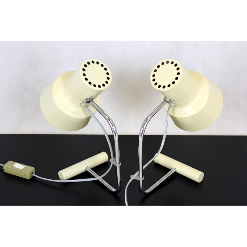 Pair of vintage white table lamps by Josef Hurka for Napako, 1960s