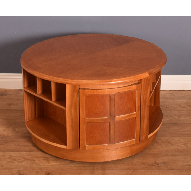 Vintage teak round drum coffee table by Nathan
