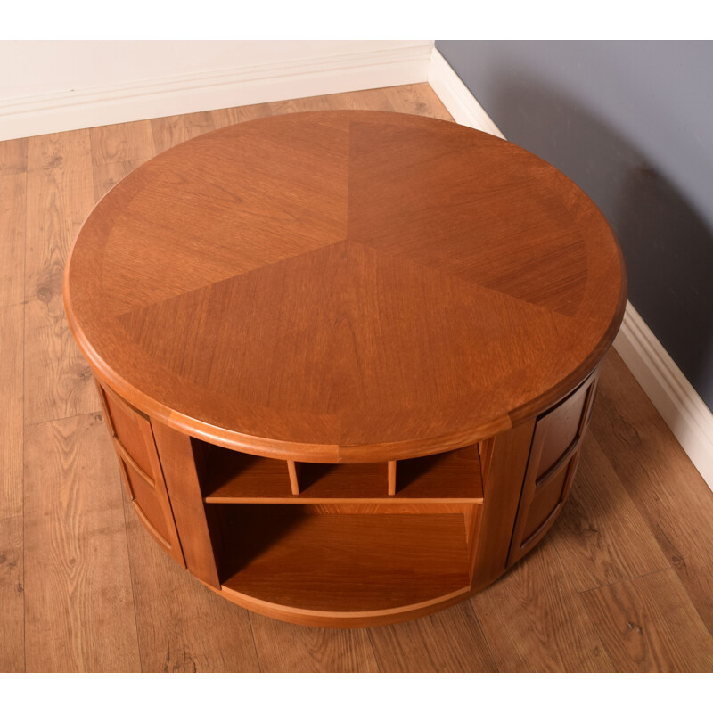 Vintage teak round drum coffee table by Nathan