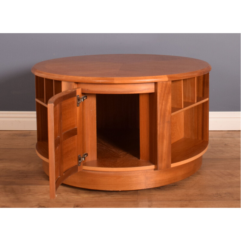 Vintage teak round drum coffee table by Nathan