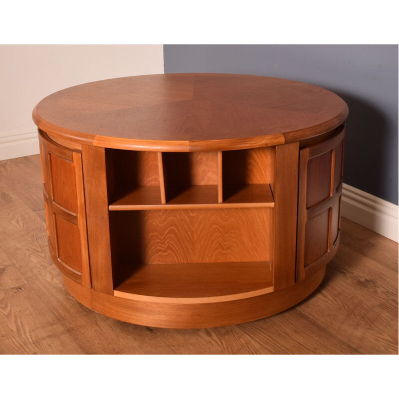 Vintage teak round drum coffee table by Nathan