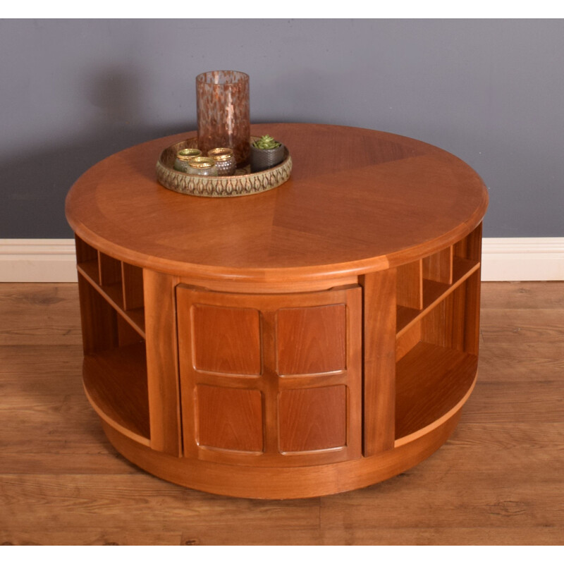 Vintage teak round drum coffee table by Nathan