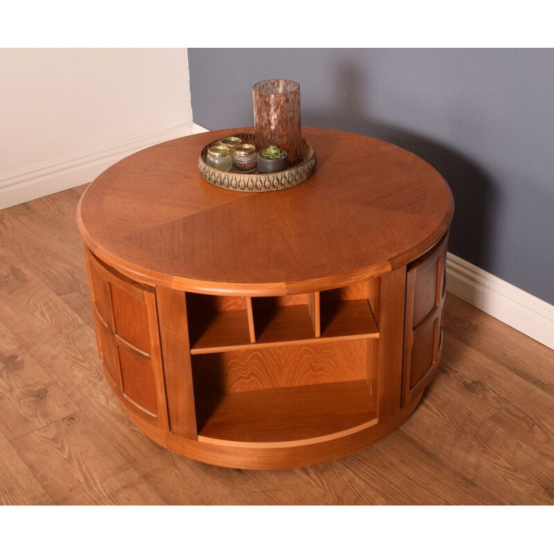 Vintage teak round drum coffee table by Nathan