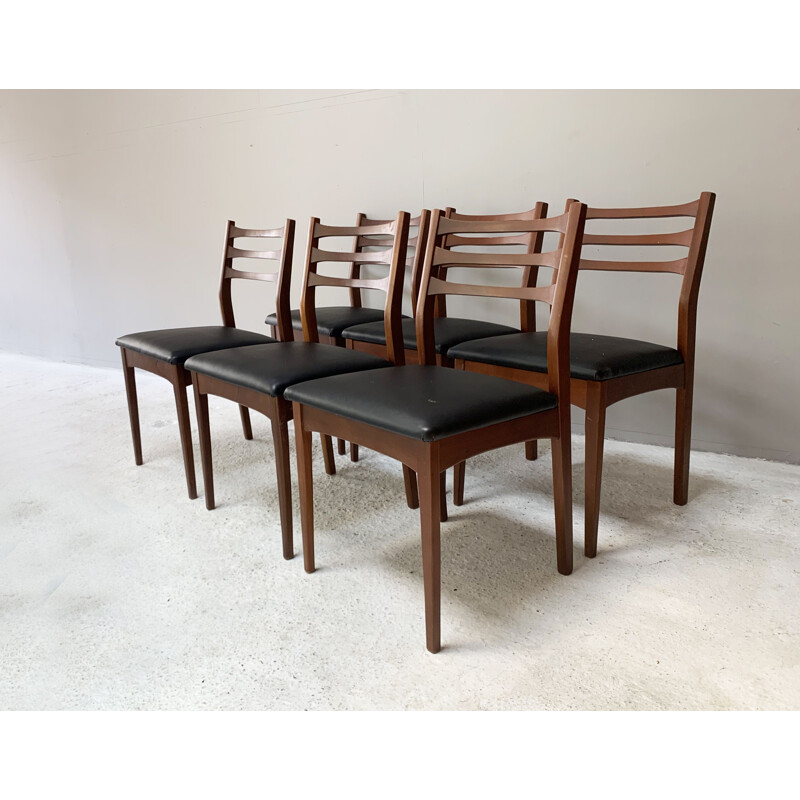 Set of 6 vintage solid teak dining chairs, 1960s