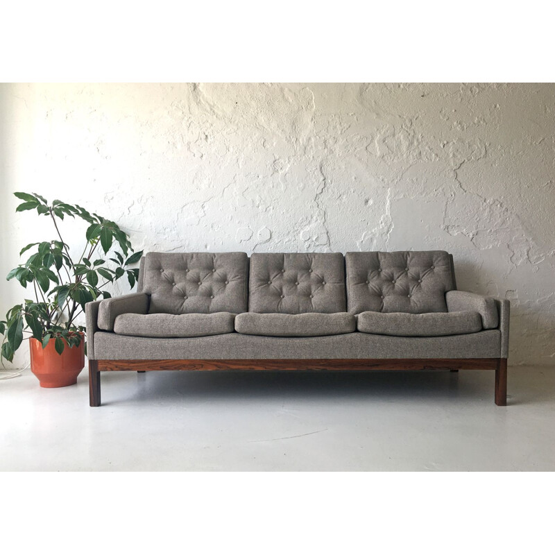 Vintage rosewood and grey fabric sofa, Denmark 1960s