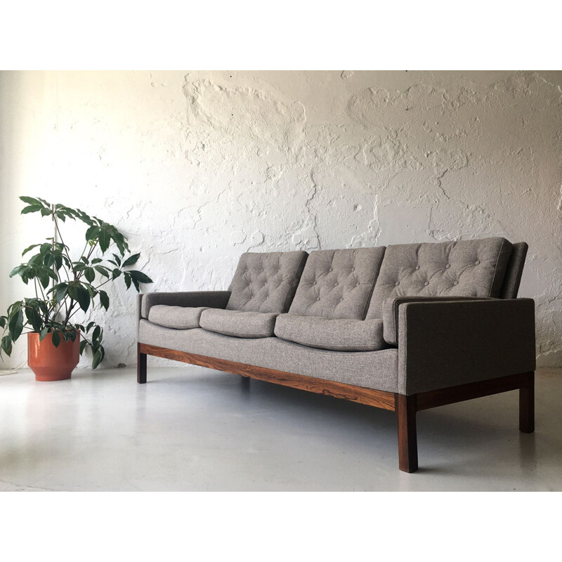 Vintage rosewood and grey fabric sofa, Denmark 1960s