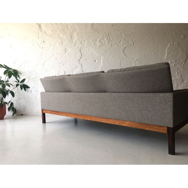 Vintage rosewood and grey fabric sofa, Denmark 1960s