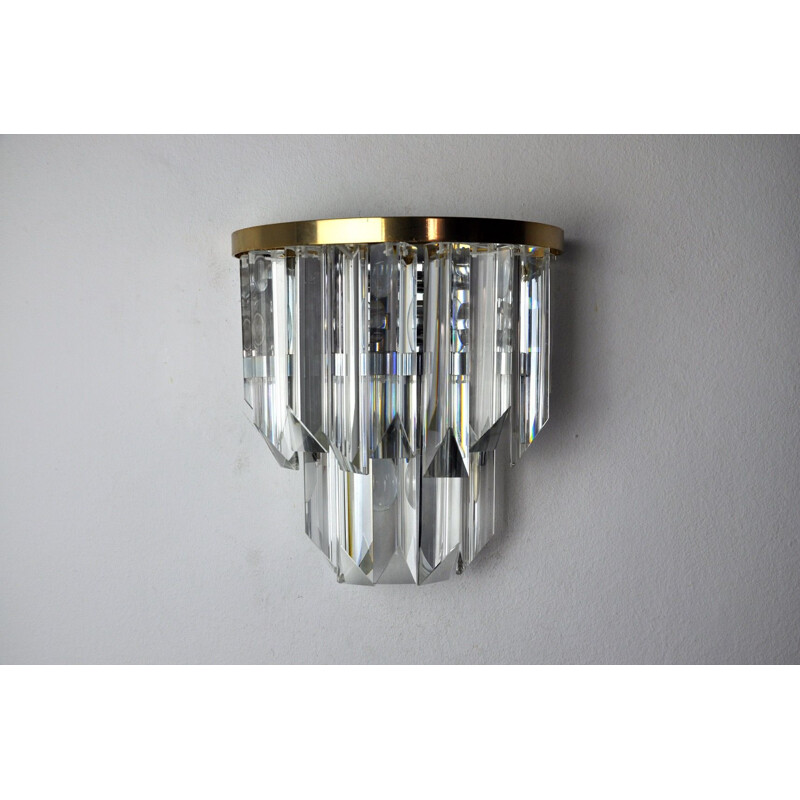 Vintage venini wall lamp in cut glass and silver plated metal structure, Italy 1970