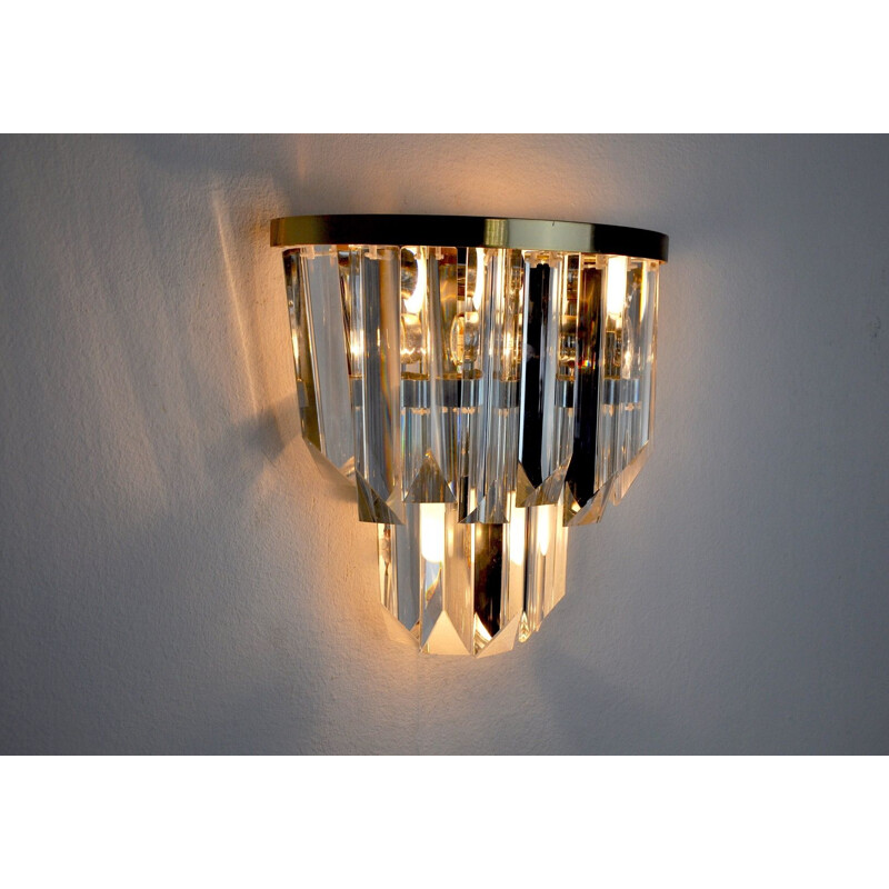 Vintage venini wall lamp in cut glass and silver plated metal structure, Italy 1970