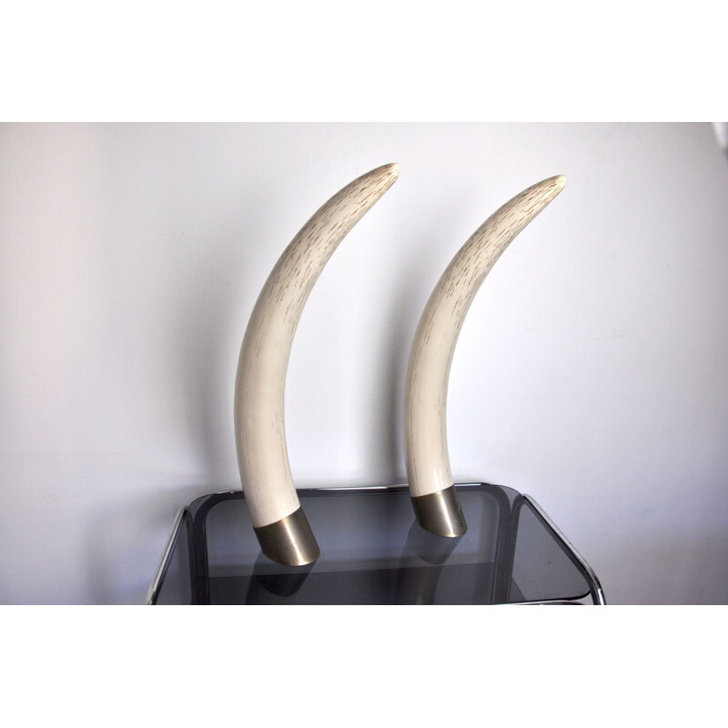 Pair of vintage fake tusks by Maison Valenti, 1970
