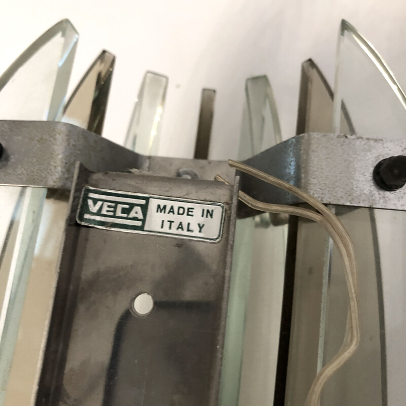 Paire d'appliques vintage en verre et chrome par Veca, Italie 1960