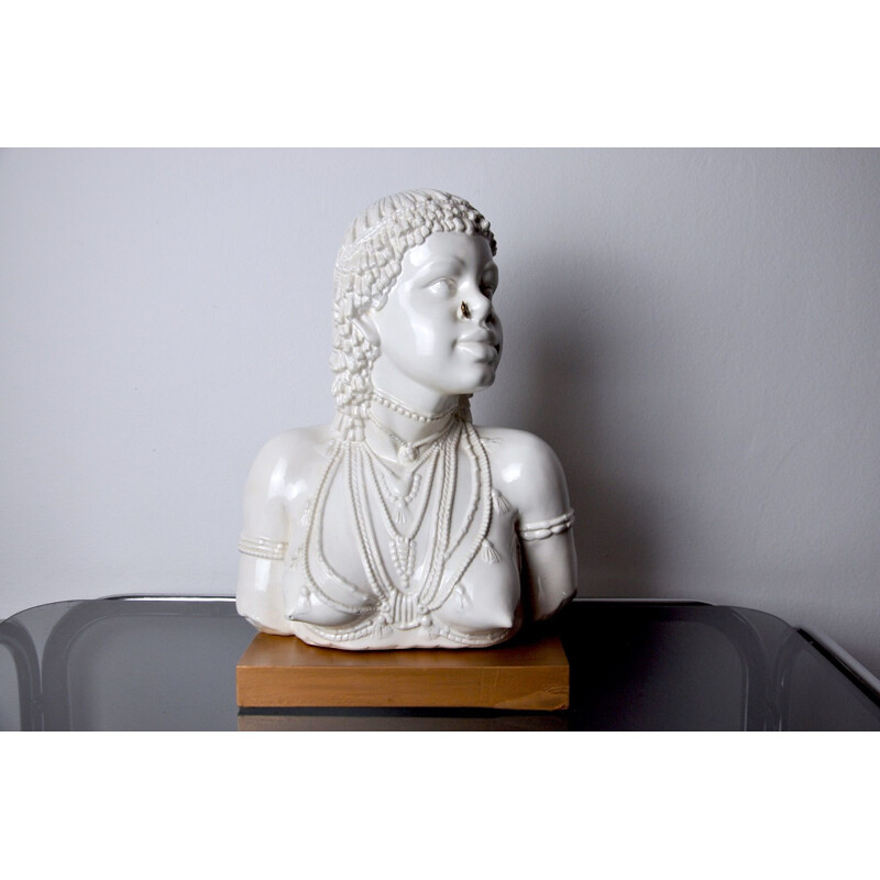 Vintage sculpture of woman bust in white ceramic, Italy 1970