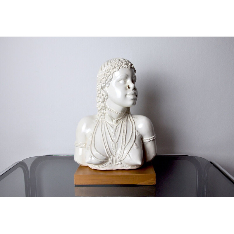 Vintage sculpture of woman bust in white ceramic, Italy 1970