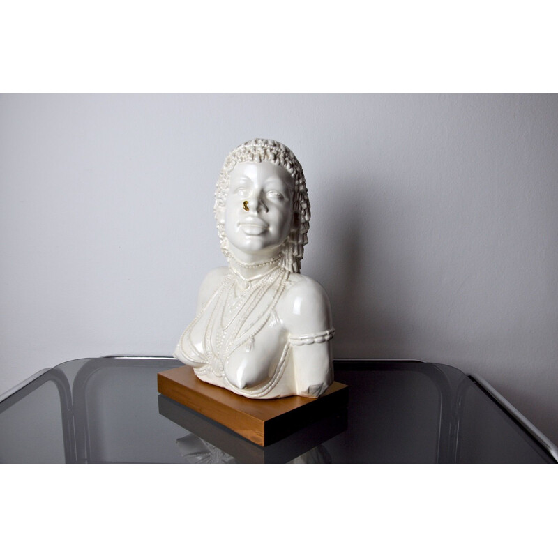 Vintage sculpture of woman bust in white ceramic, Italy 1970