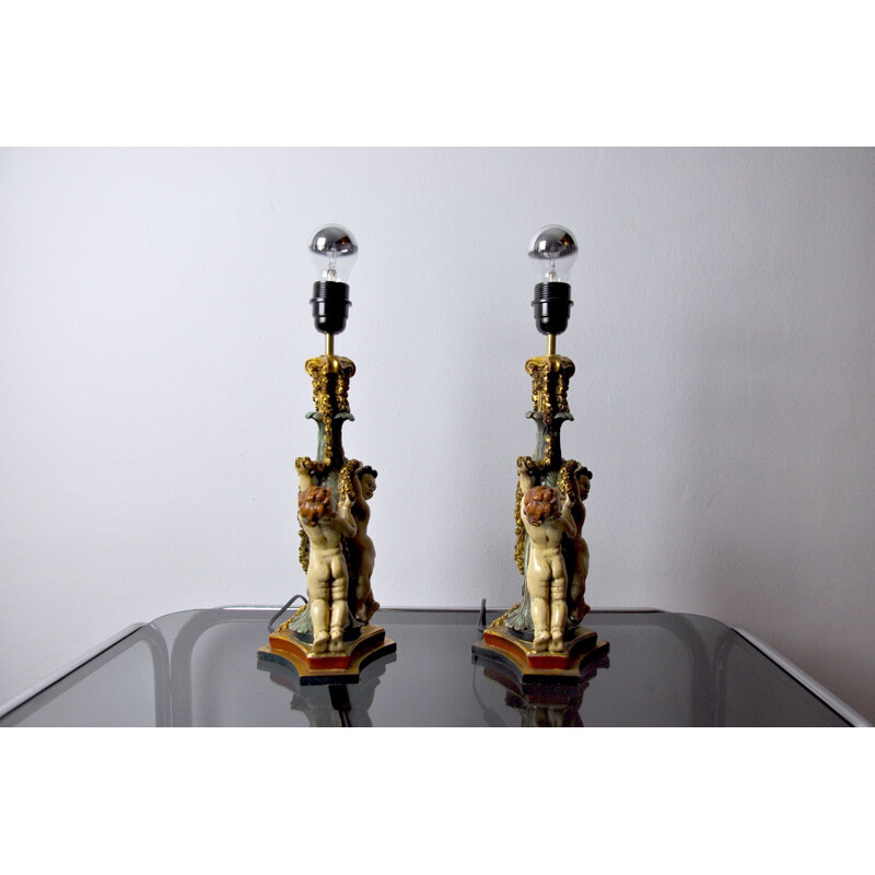 Paar Vintage-Puttenlampen aus Kunstharz, Frankreich 1980