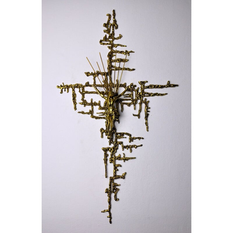 Crucifix surréaliste du Christ vintage en laiton par Dalí, Espagne 1980