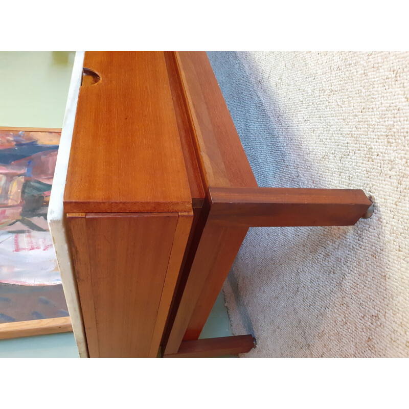 Vintage teak and marble TV stand, 1970