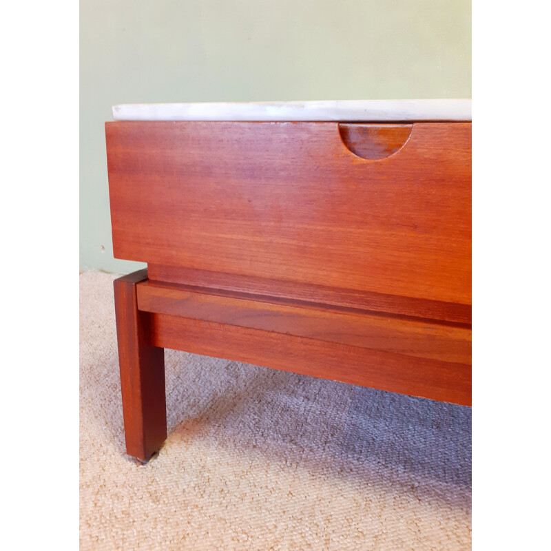 Vintage teak and marble TV stand, 1970