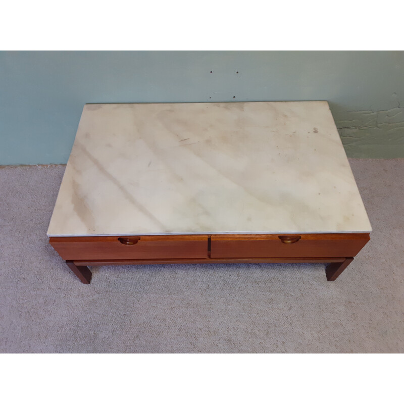 Vintage teak and marble TV stand, 1970