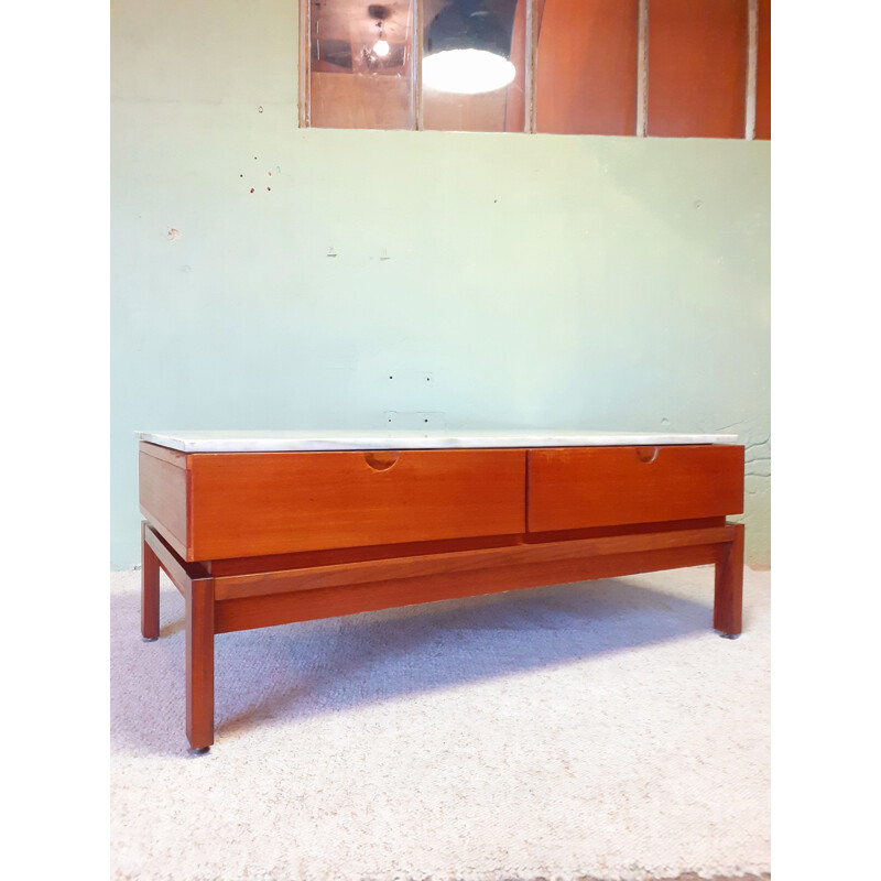 Vintage teak and marble TV stand, 1970