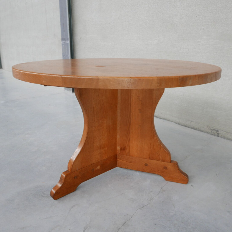 Vintage ronde eiken tafel, Holland 1970