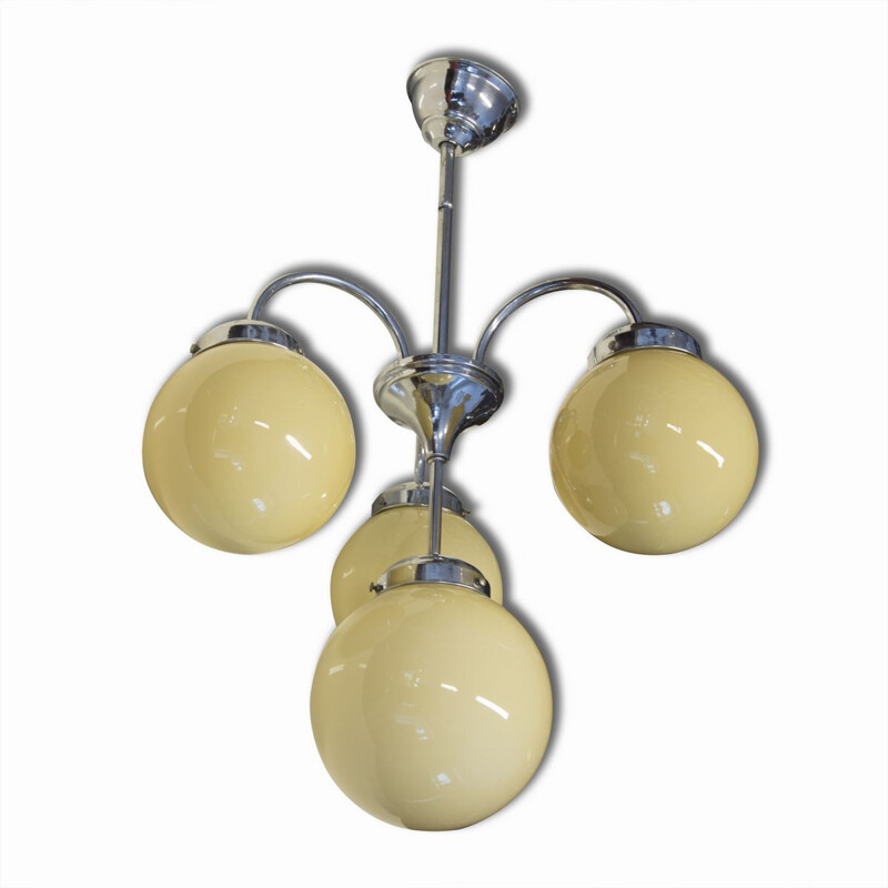 Art Deco Bohemia vintage four-armed chandelier, 1930s