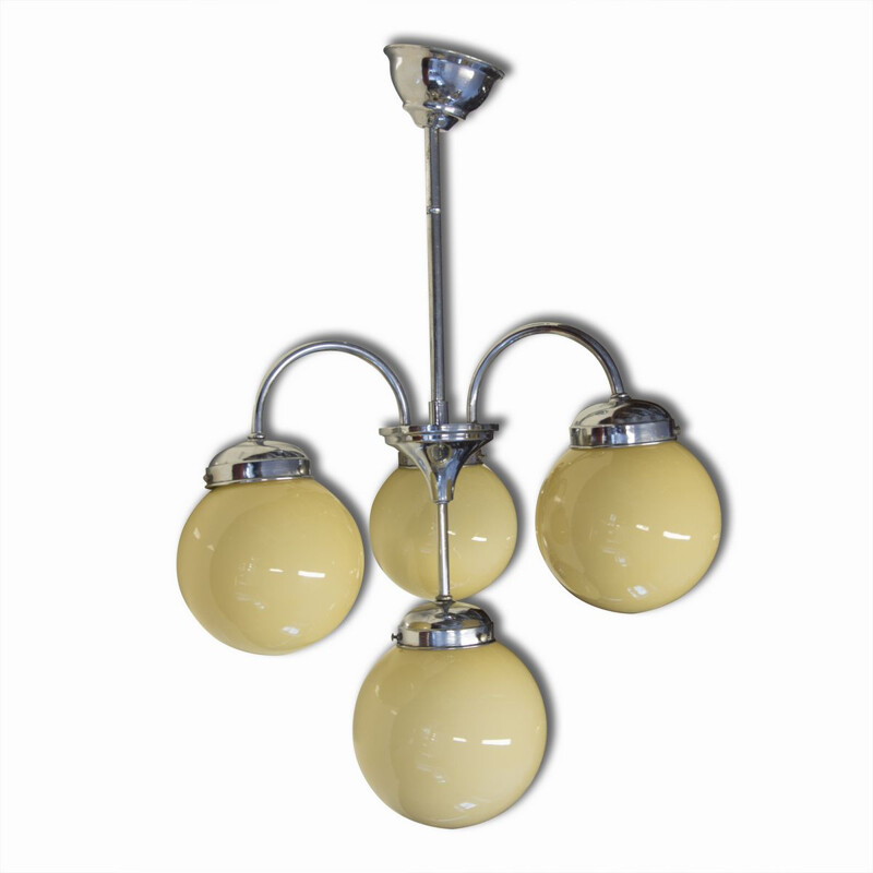 Art Deco Bohemia vintage four-armed chandelier, 1930s