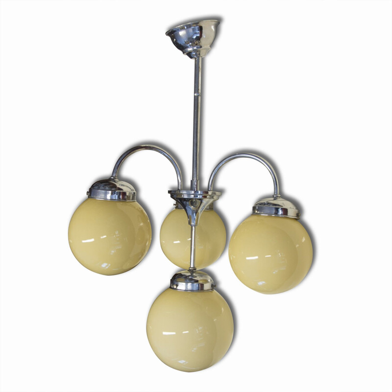 Art Deco Bohemia vintage four-armed chandelier, 1930s