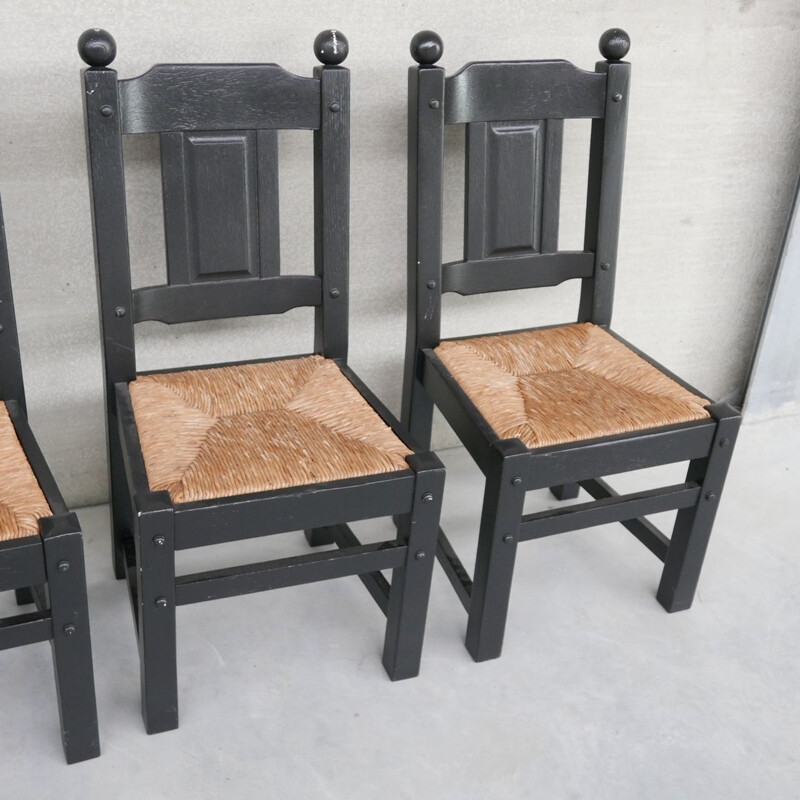 Set of 6 vintage rush black dining chairs, Holland 1970s