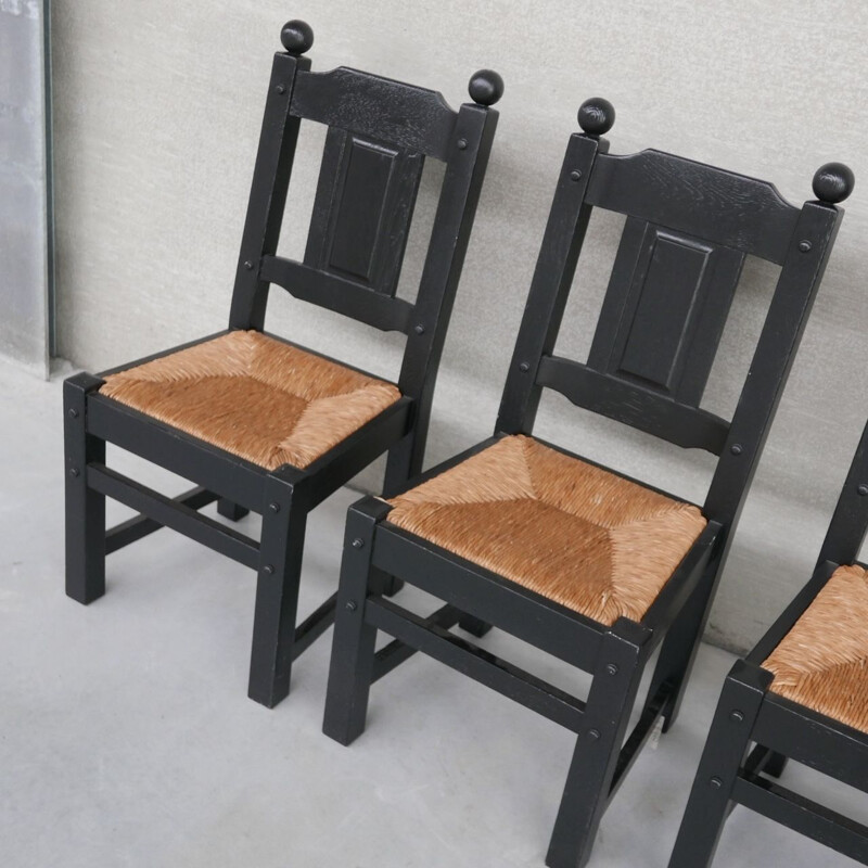 Set of 6 vintage rush black dining chairs, Holland 1970s