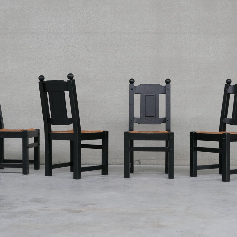 Set of 6 vintage rush black dining chairs, Holland 1970s