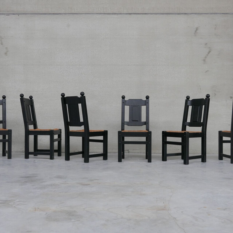 Set of 6 vintage rush black dining chairs, Holland 1970s