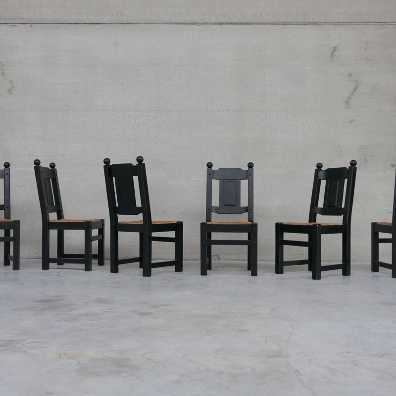 Satz von 6 Vintage-Stühlen aus schwarzem Binsenholz, Holland 1970