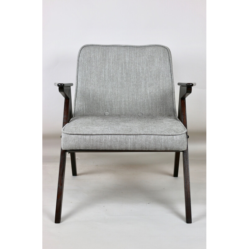 Vintage light grey silver Bunny armchair by Józef Chierowski, 1970s