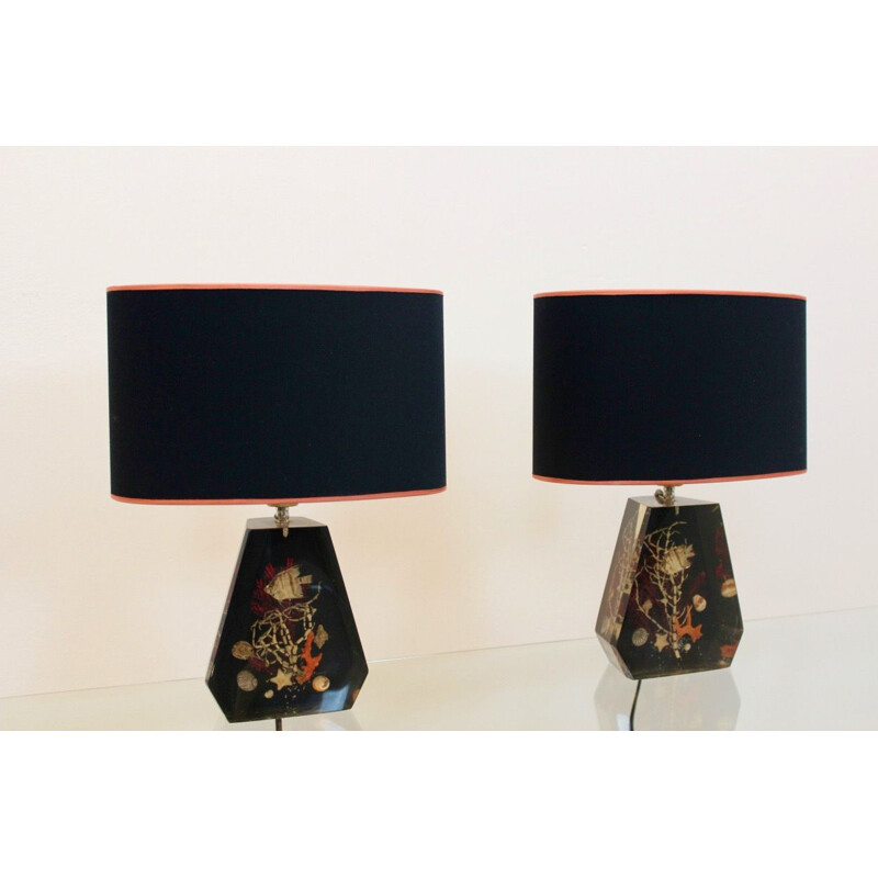 Pair of vintage sea life table lamps, France 1970