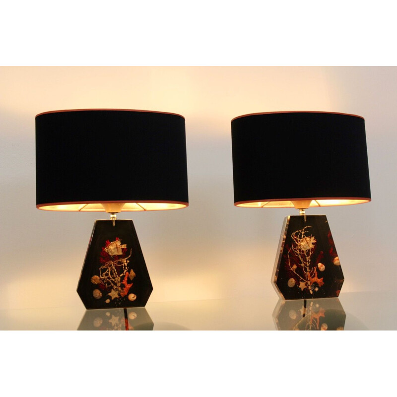 Pair of vintage sea life table lamps, France 1970