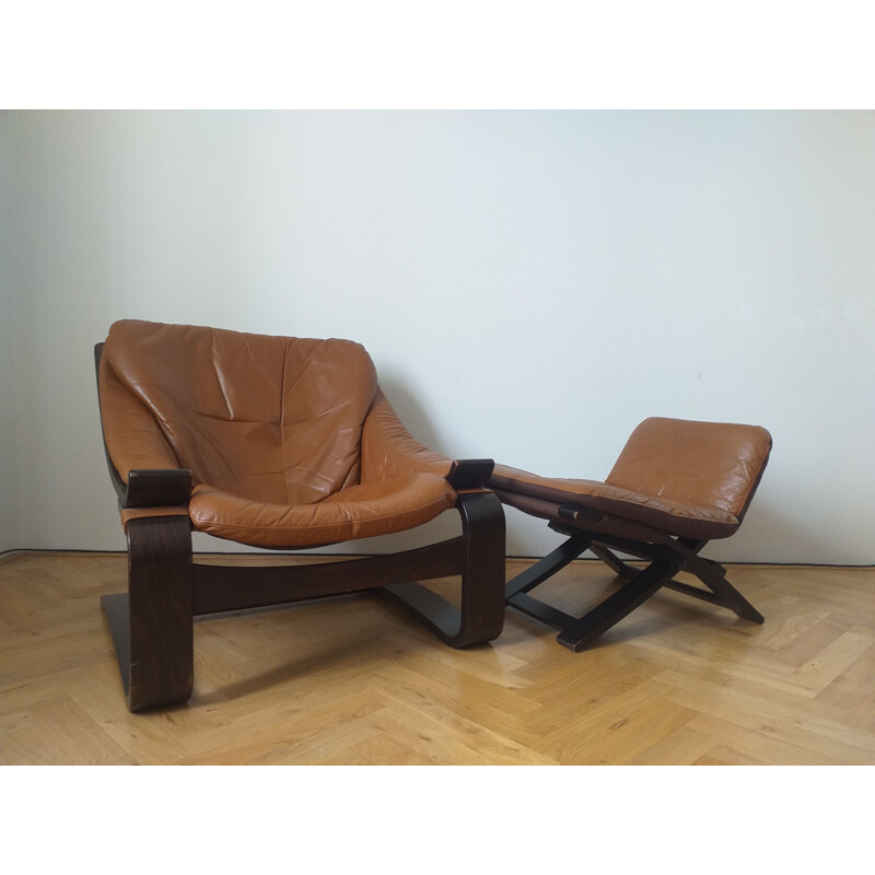 Armchair with vintage ottoman kroken by Ake Fribytter for Nelo, Sweden 1970